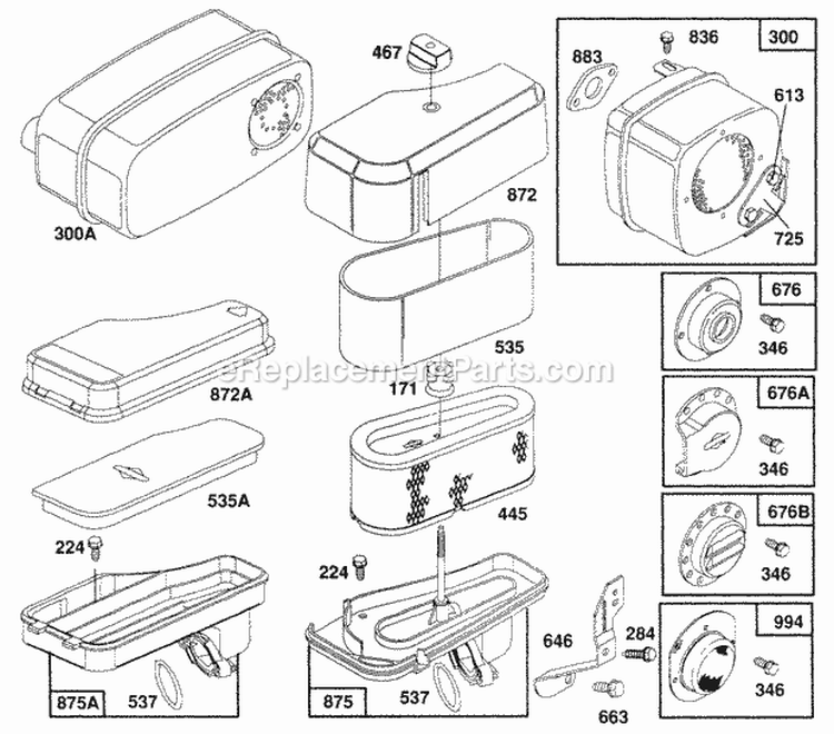 Air Cleaner Grp Muffer Grp Diagram and Parts List for 257707-0127-01  Briggs and Stratton Engine